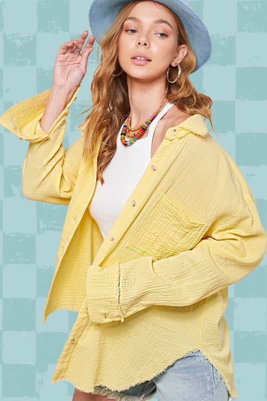 Breezy Afternoon Gauze Button Down Blouse