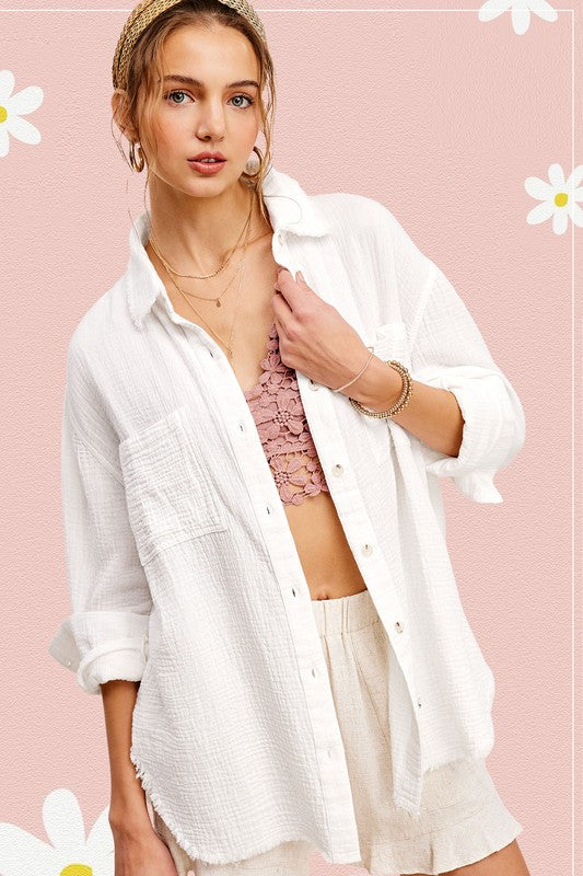 Breezy Afternoon Gauze Button Down Blouse