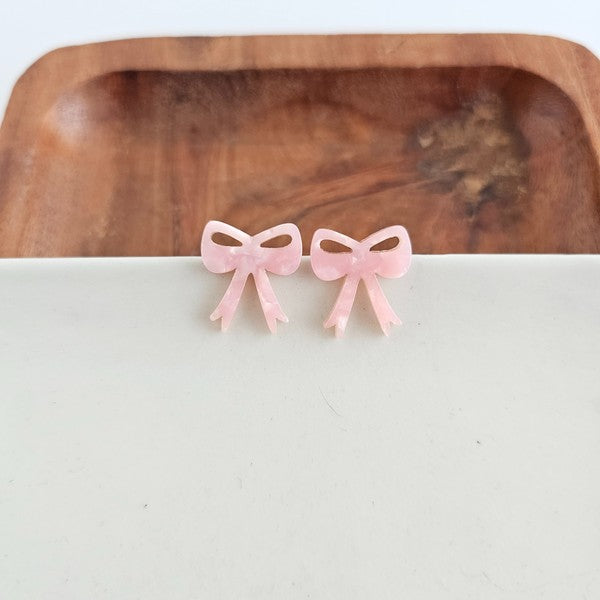 Girly Bow Studs - Pink