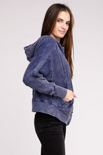 Load image into Gallery viewer, Acid Wash Cotton Waffle Hooded Zip-Up Jacket
