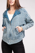 Load image into Gallery viewer, Acid Wash Cotton Waffle Hooded Zip-Up Jacket
