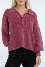 Load image into Gallery viewer, Washed Collared Henley Sweater
