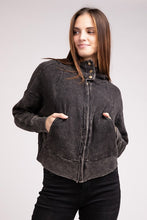 Load image into Gallery viewer, Acid Wash Cotton Waffle Hooded Zip-Up Jacket
