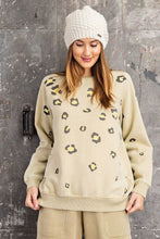 Load image into Gallery viewer, Khaki Leopard Print Washed Terry Sweatshirt
