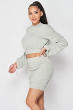 Load image into Gallery viewer, Dusty Mint Ruched Long Sleeve And Skirt Set
