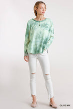 Load image into Gallery viewer, Olive Tie-Dye Ribbed Button Front Top
