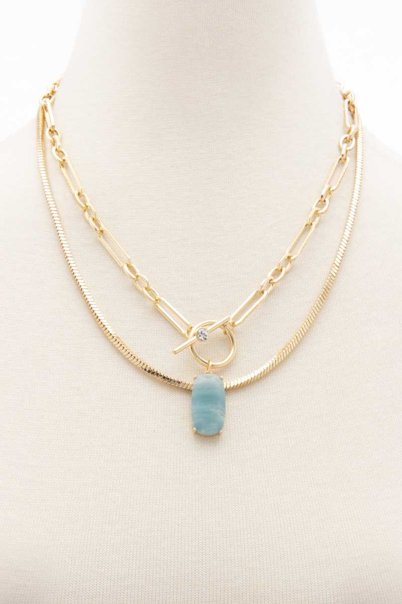 Oval Stone Layered Necklace