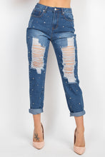 Load image into Gallery viewer, Rhinestone Ripped Mom Jeans
