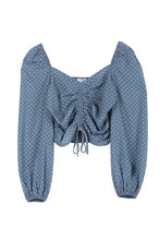 Load image into Gallery viewer, Ruched polka dot crop top with puff sleeves
